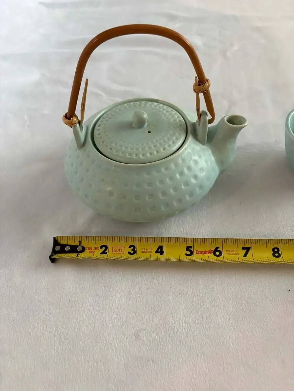 Pier 1 Imports Stoneware Teapot and 4 Tea Cup Set in Light Blue Textured Finish